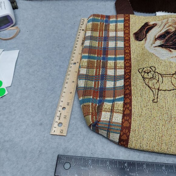 Linda Picken Pug Tapestry Shoulder Tote Bag With Brown Handles Made In USA - Picture 8 of 9